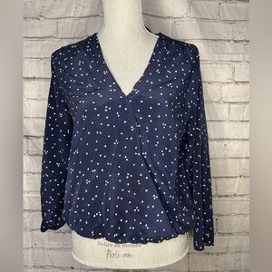 Navy Blue Heart blouse by Madewell 100% silk size Medium
